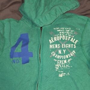 Aeropostale Green Hoodie with Blue and White Graphics